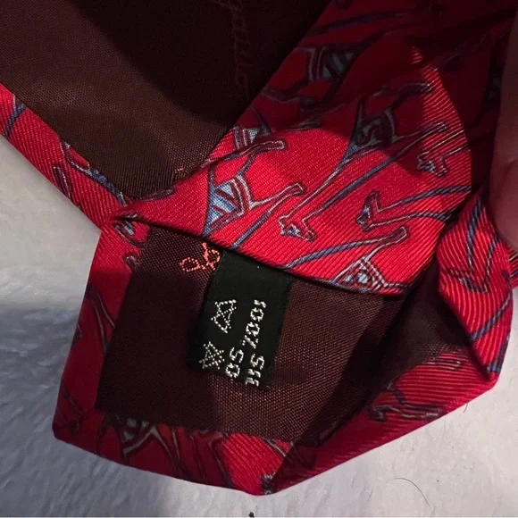 Salvatore Ferragamo Red & Blue Giraffe Silk Tie Italy